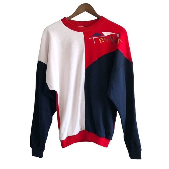 Peter Vintage Tennis Colour Block Cozy Long Sleeve Pullover Sweater Shirt - Picture 11 of 11